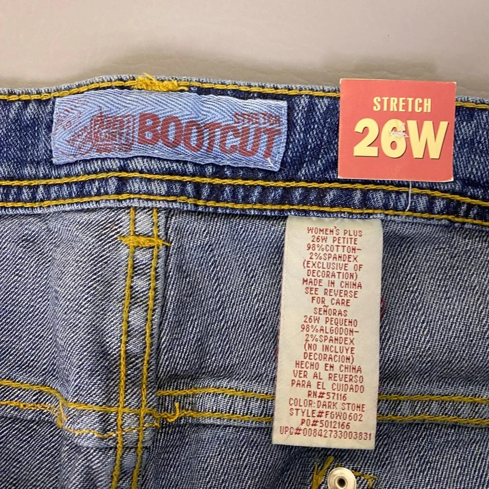 Faded Glory Bootcut Jeans Womens Plus 26W Petite Blue Dark Stone Stretch New NWT